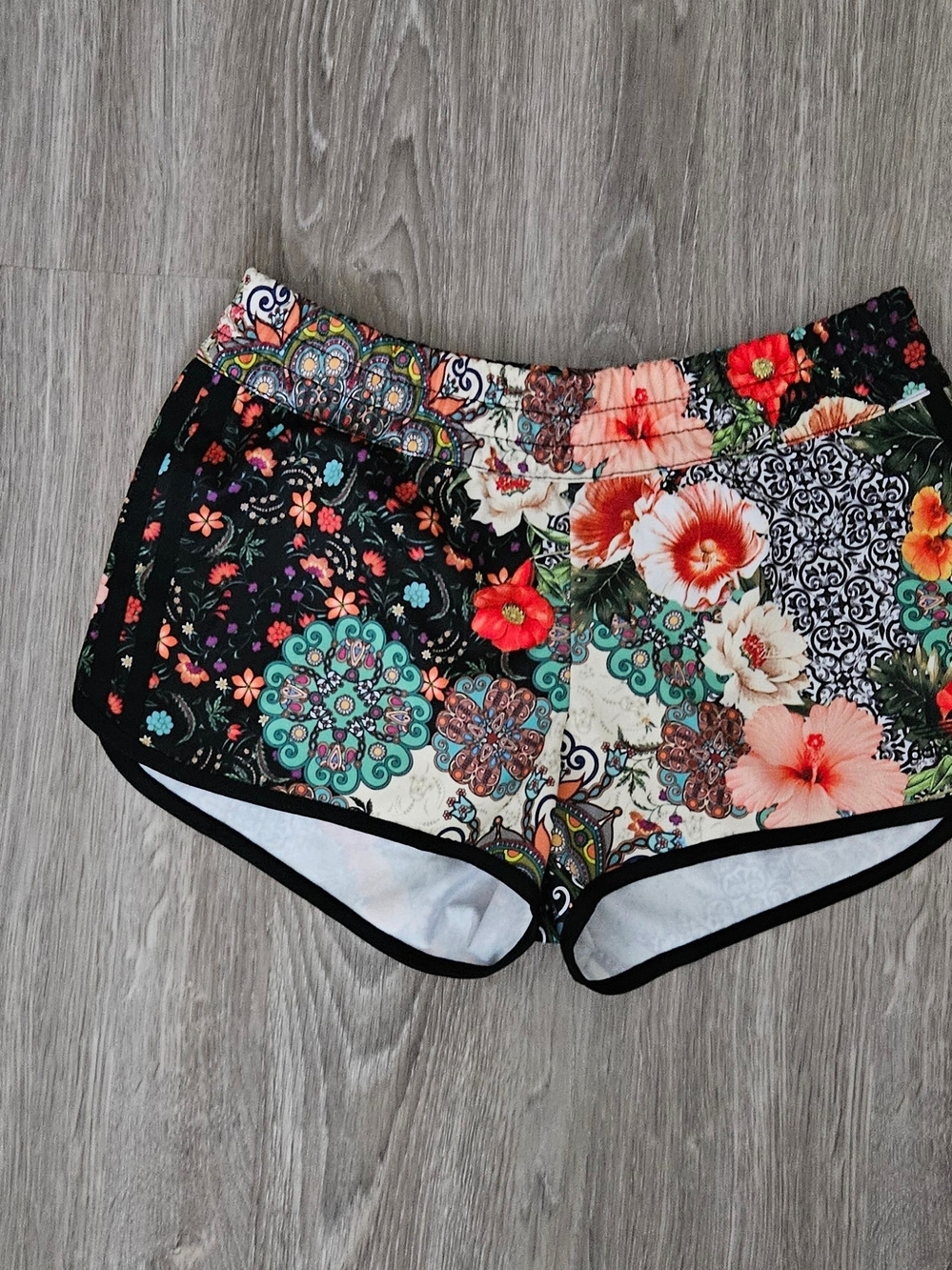 adidas Women's Floral Patchwork Running Shorts - Black Multi